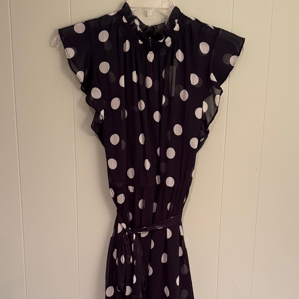 Ann Taylor Navy and White Polka Dot Midi Dress